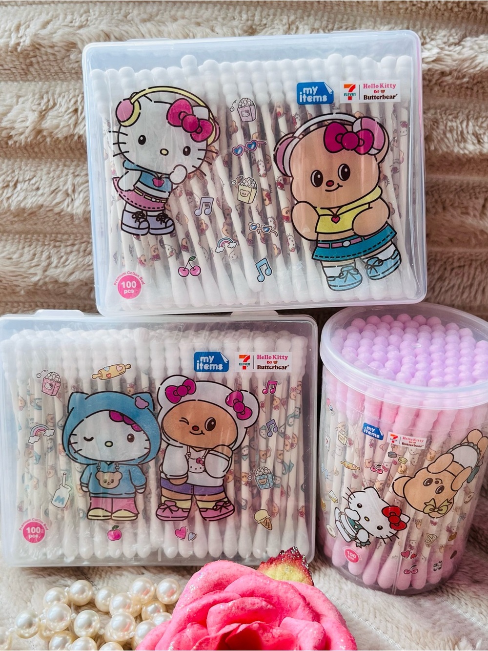 Hello Kitty x Butter Bear Q-tips Cotton Swabs, First Aid and 300 Counts Set.